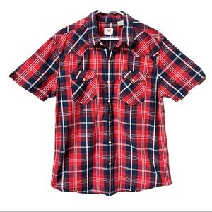 Levis Mens Short Sleeve Plaid Snap Front Western Style Shirt Size Large